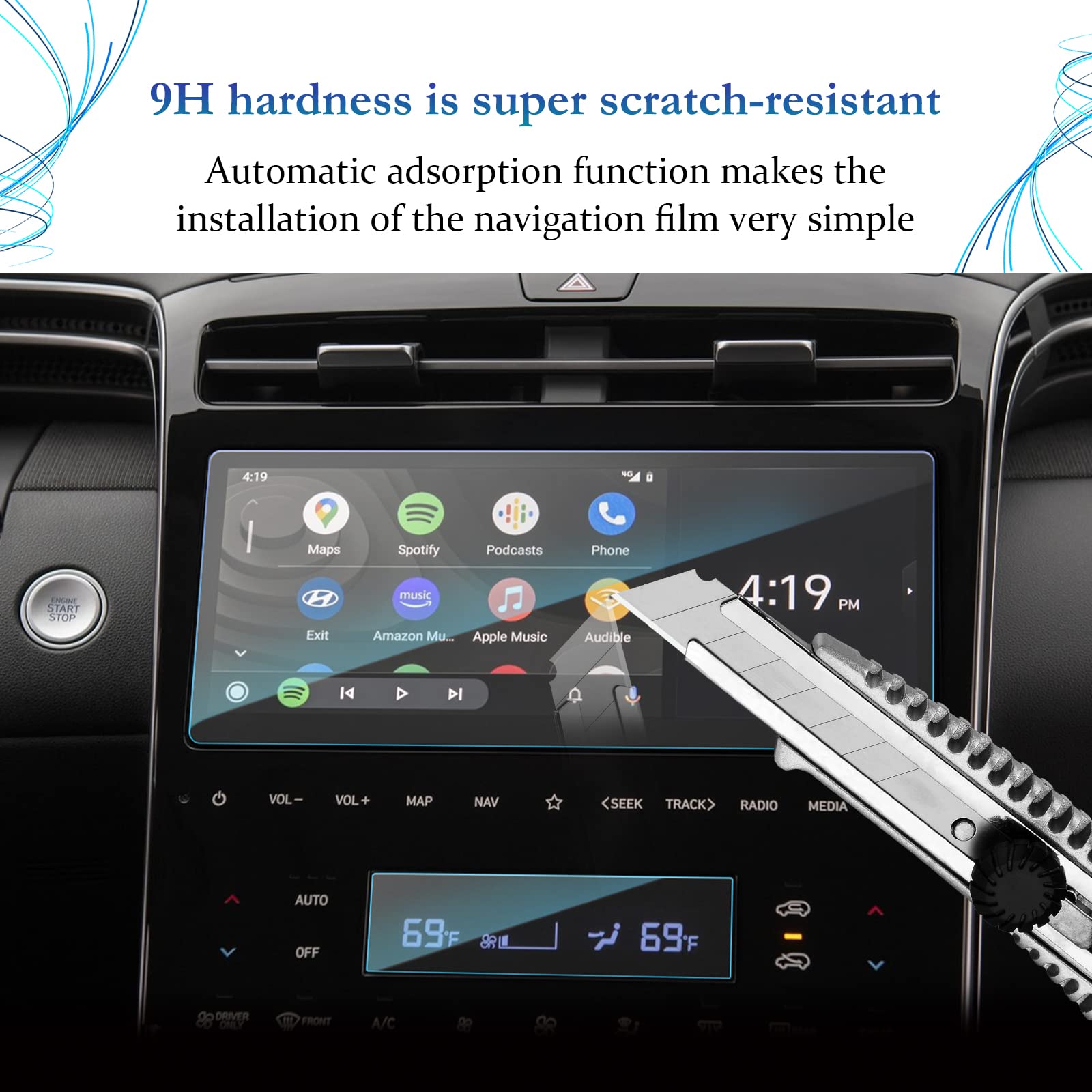 SKTU Pellicola compatibile con Hyundai Tucson NX4 2021-2023 2024 10,25'' Pellicola Protettiva per Display per GPS e Cruscotto e Condizionatore d'aria, Pellicola in Vetro Temperato