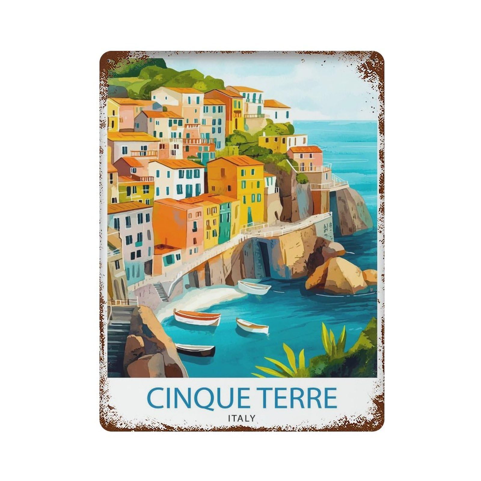 xiaoxiaoshen Cinque Terre Italy Travel Landscape Italian Coast Sc Wall Decor Art Metal Tin Poster Modern Home Decor Art Home Bar Shop Decorations Vintage Sign 40x30cm