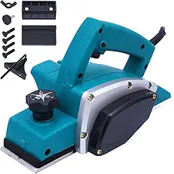 BHTOP Plaina manual elétrica, plaina de madeira para marcenaria, plaina com fio de 8 cm com lâminas, guia de borda (1900B)