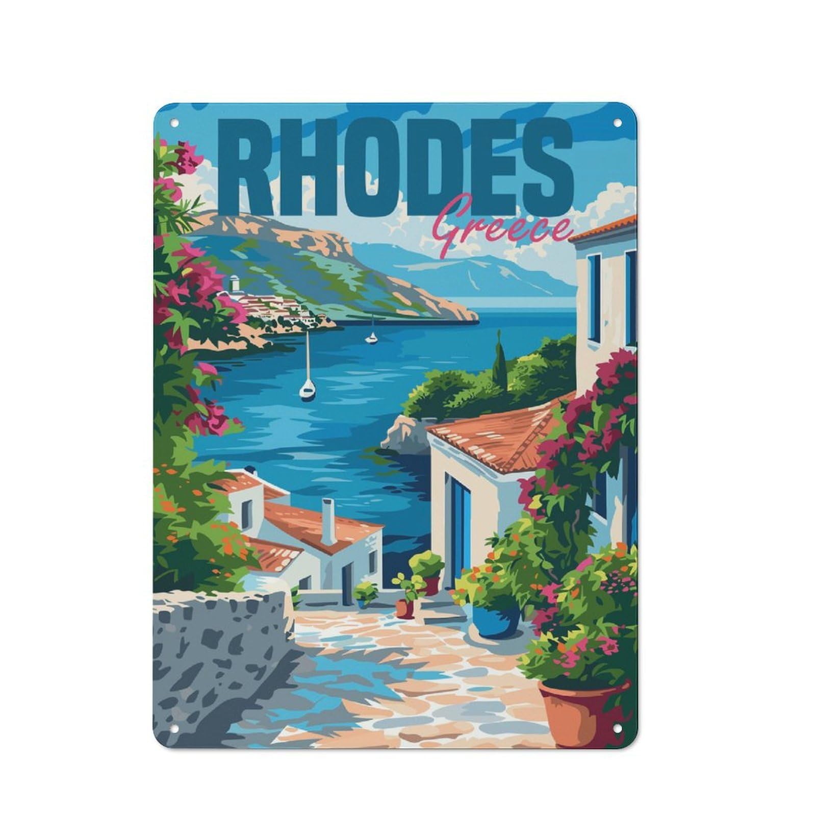 Junmoney Style-13 Vintage Metal Plaque 40X30cm Featuring Rhodes Island Greece For Hallway Wall, For Wall Display Collectors