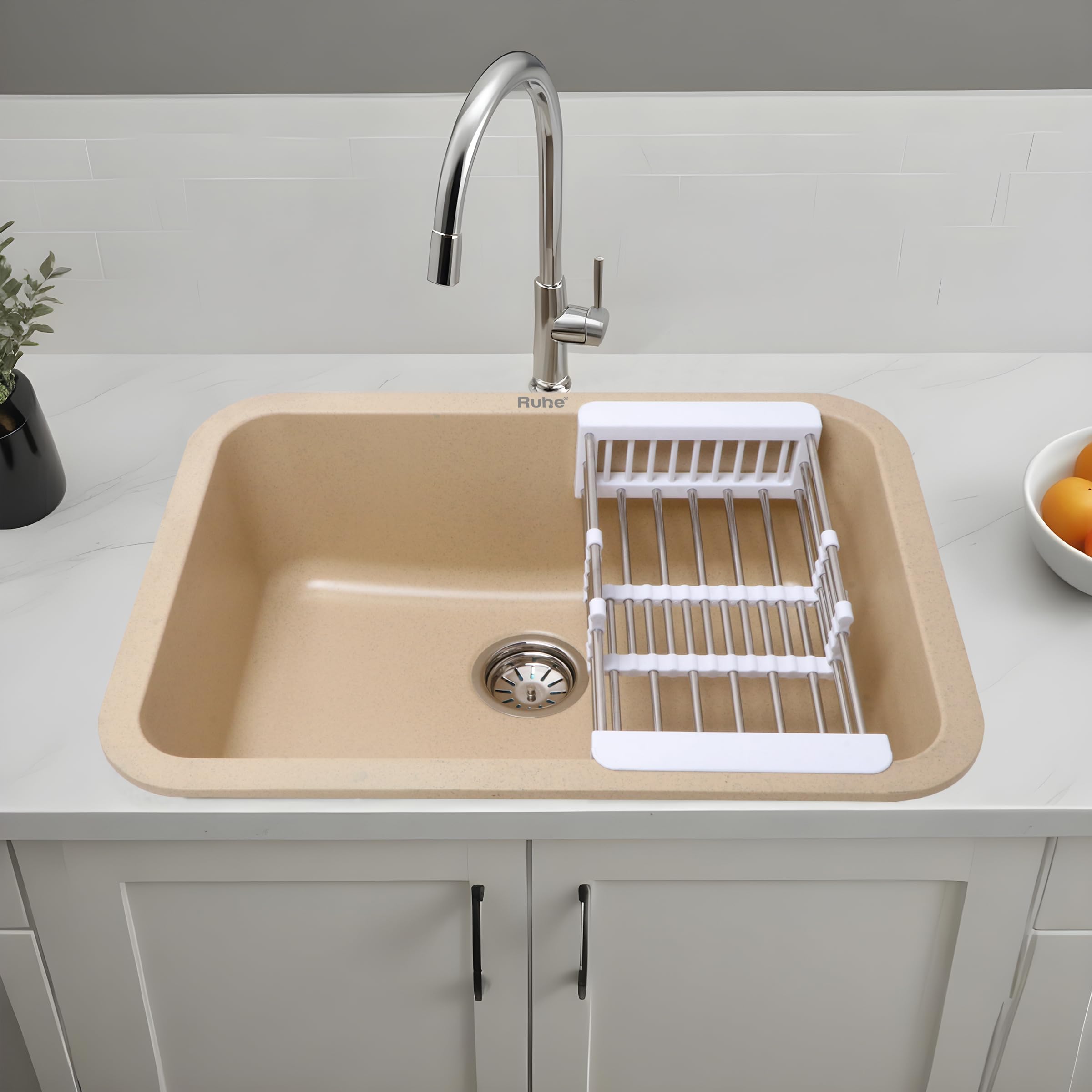 Ruhe® Sand Choco Quartz Single Bowl 24x18x9 inches Kitchen Sink with Round Corners | Sound-Absorption and Durable Kitchen Sink | Including Sink Coupling, Waste Pipe and Vegetable Basket (B0DB2G1SYZ) Amazon Price History, Amazon Price Tracker