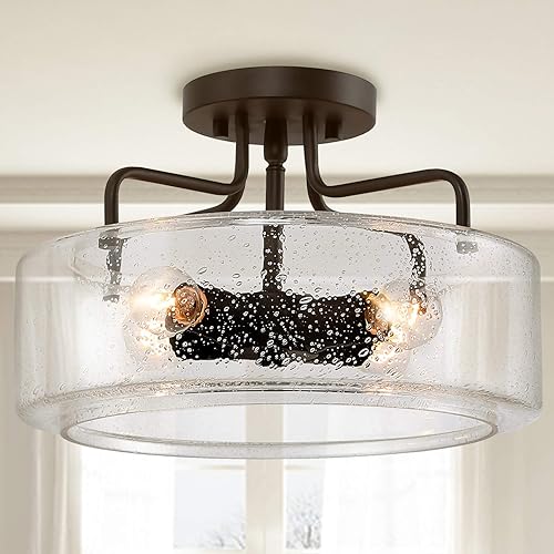 KSANA Lámpara de techo semiempotrada, lámpara de techo empotrada de 4 luces con pantalla de vidrio sembrado para cocina, pasillo, 12 pulgadas de disponible en Yaxa Venezuela