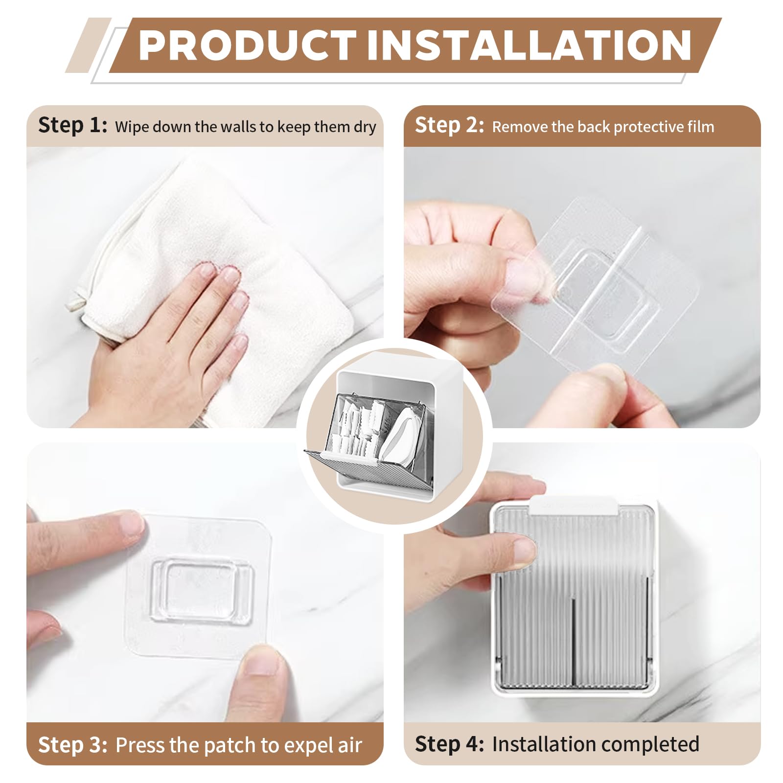 Dispensador de Algodones, Dispensador Discos Desmaquillantes, Soporte para Organizador de Pared con 2 Compartimentos Para Bastoncillos de Algodón,Bastoncillos de Algodón para Lavabo de Baño
