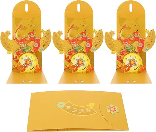 Vista 19 de Vaguelly Sobres rojos de año nuevo 3D 2024, 4 unidades, loto chino, carácter, año del dragón, Fengshui, Fortuna, sobre Hong Bao Lucky Money Red As