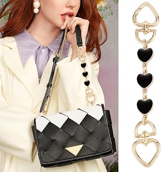 Tmtains 2Pcs Purse Extender Chain Gold Bag Extender Chain Hearts Purse Strap Extender Black Purse Strap Replacement Purse Accessories Bag Charms for Handbags Cross Body Bag DIY Purse Making Supplies