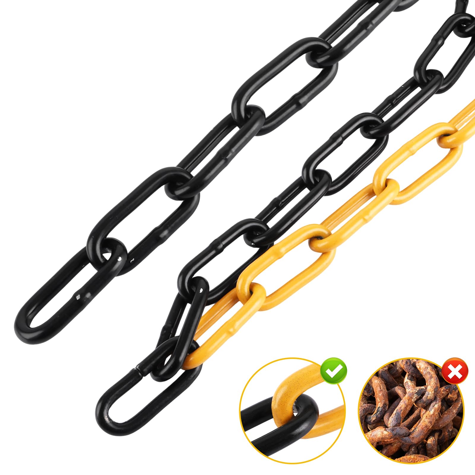 CYEER Catena di sicurezza in metallo (5 mm di spessore) – Catena in acciaio a righe giallo-nero – Robusta catena di sicurezza per parcheggio, cantiere, magazzini e industrie, resistente alle