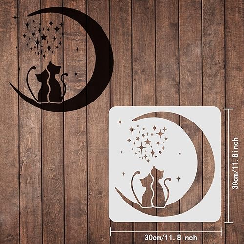 Miniatura 2 de FINGERINSPIRE Plantilla de plantillas de gato de luna de 11.8 x 11.8 pulgadas, plantillas de plástico de estrella de luna, plantillas de dibujo,