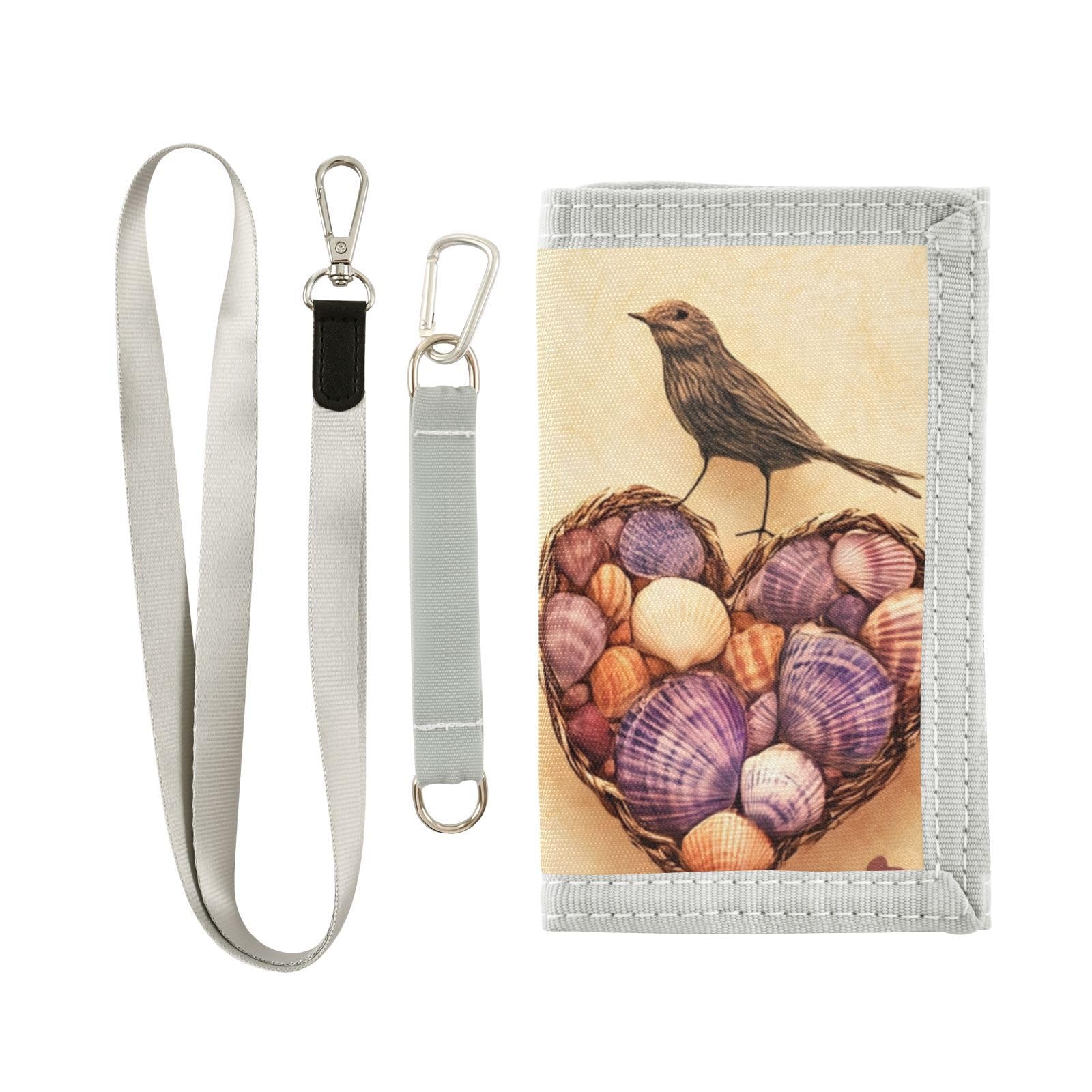 FOLIOSA Kids Wallet for Boys Girls Birds Valentine Print Youth Wallet with Zipper Pocket Card Holders, Novelty Wallet 4.9×2.9 in