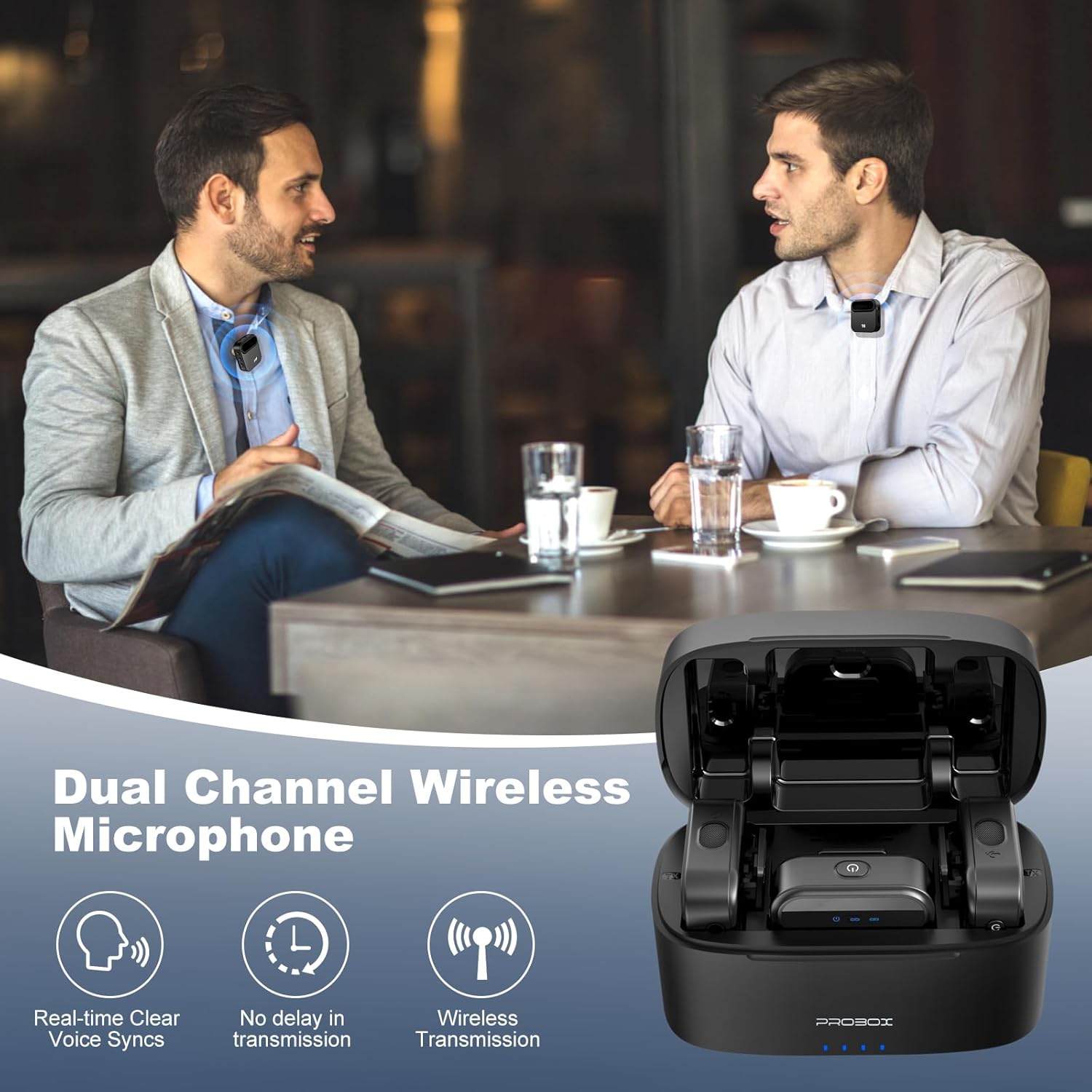 BT08 Wireless Lavalier Microphone with Noise Cancellation, 650ft Transmission Range, 20H Battery Life, Compact All-in-One Lapel Microphone System for DSLR Camera/iPhone/Android/PC/Streaming