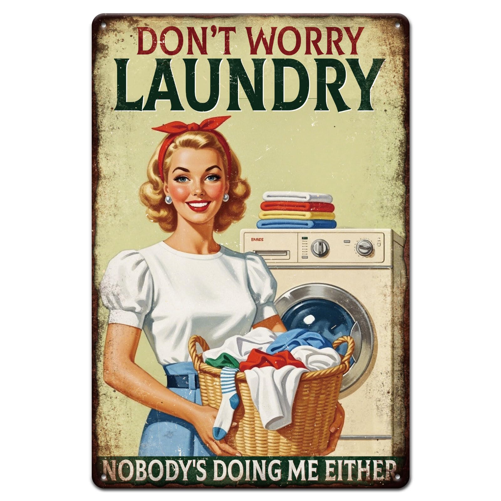 GLOBLELAND Vintage Laundry Room Lady Metal Tin Sign 12x8inch Home Woman Tin Signage Decor Signs Retro Washer Wall Metal Plaque for Toilet Home Washroom Cafes Balcony Shopstore Decoration — image 1