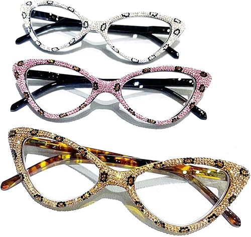 Miniatura 7 de willochra Elegantes gafas de lectura con diamantes de imitación de ojo de gato para mujer, diseño de diamantes de moda, gafas de luz azul