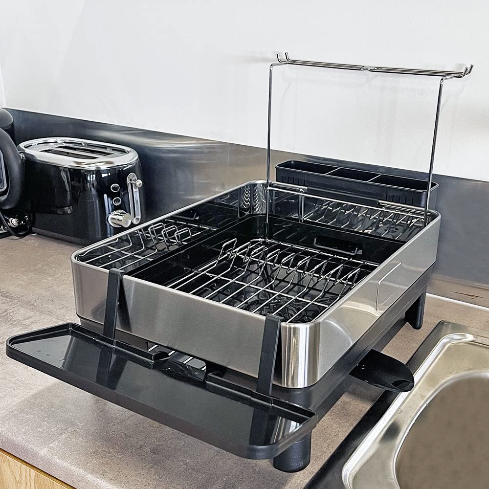 KITCHEN MOVE Escurridor de Platos multifunción de Acero SHARD para 9 Platos y 6 Vasos con Boquilla de Drenaje