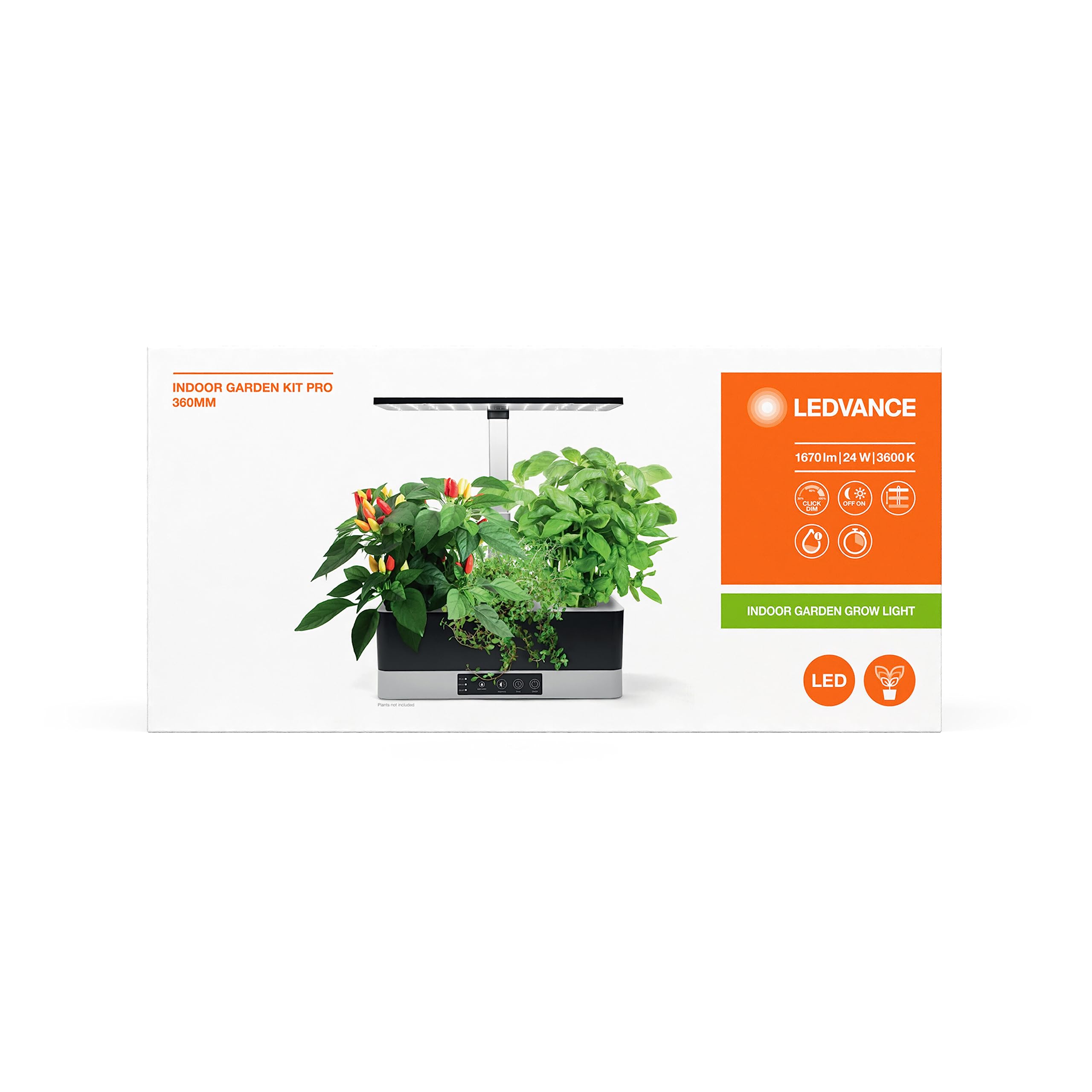 LEDVANCE Oprawa oświetleniowa: for wszystkie powierzchnie, Indoor Garden KIT Pro 360 BK / 24 W, 220…240 V, kąt rozsyłu światła: 110°, Neutralna Biała, 3600 K, materiał: aluminum/plastic, IP20