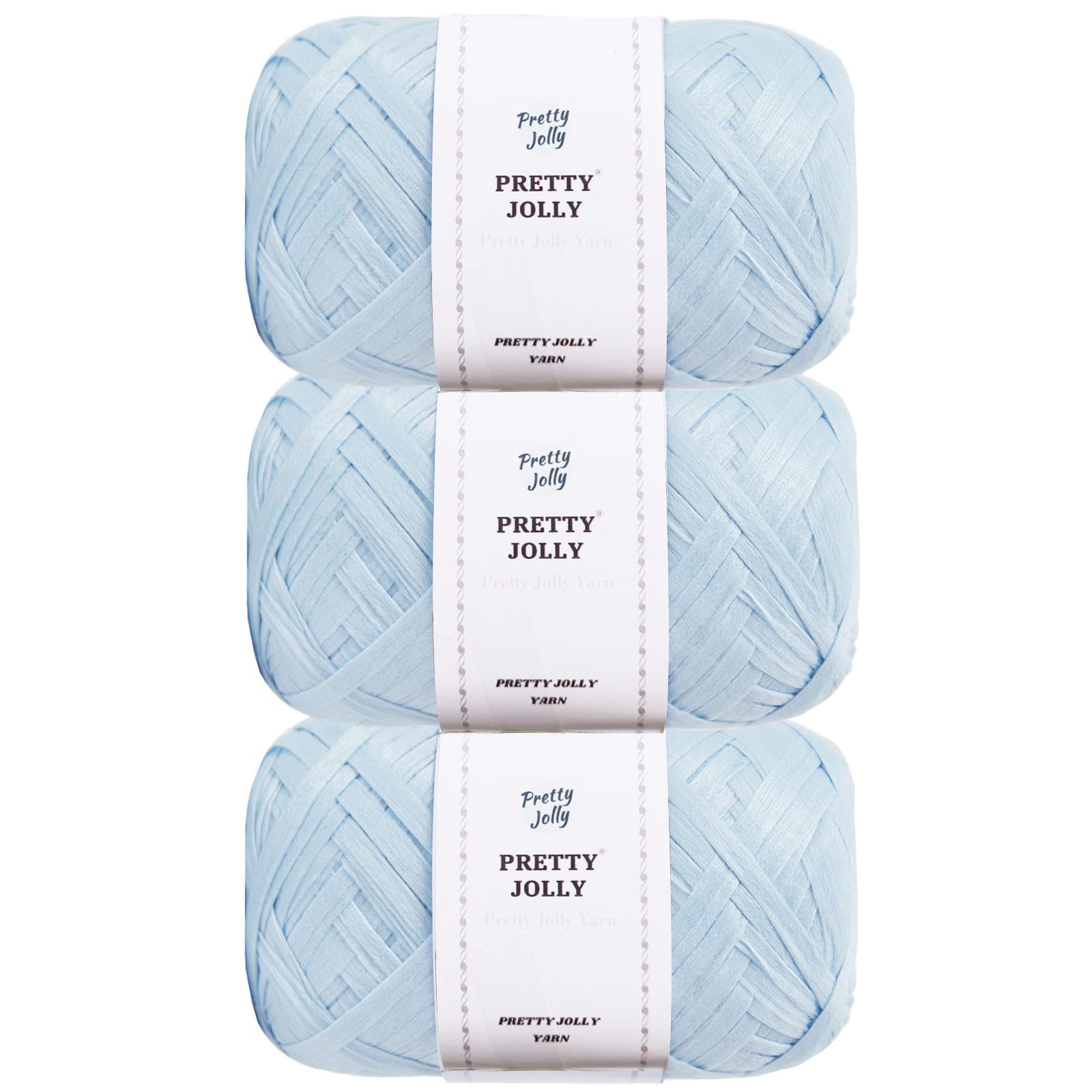 Pretty Jolly 3 Skeins Soft Tape Yarn Ribbon Yarn for Knitting Light Weight Raffia Yarn Craft Paper Yarn for DIY Gift Wrapping Polyester Yarn for Crocheting Total Length 3×100m/3×50g(Light Blue)