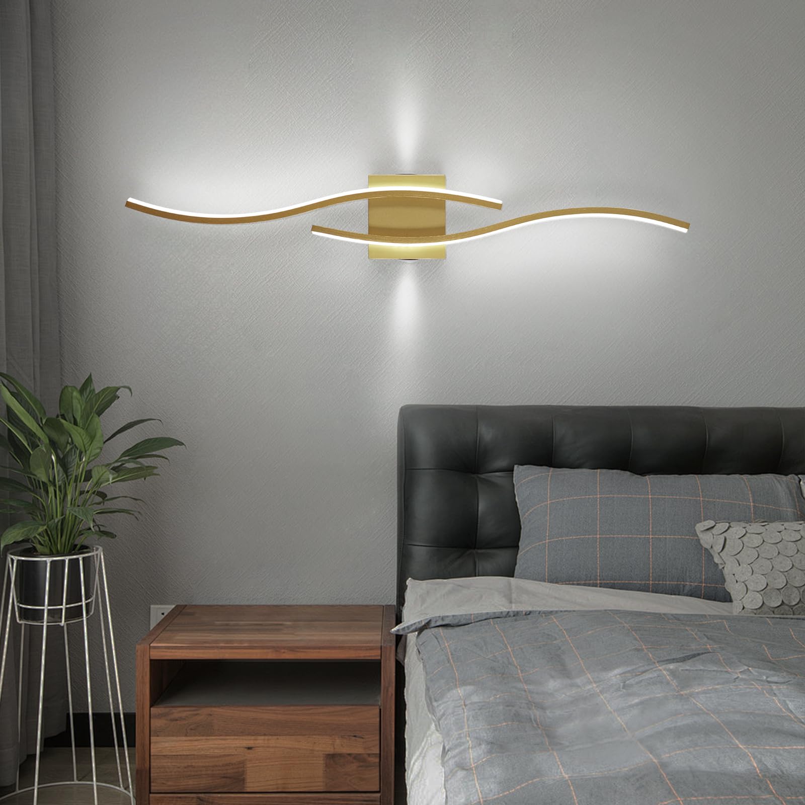 Modern Led Wall Sconces, 32inch Bathroom Mirror Vanity Light,28W 6000K Wall Light Fixtures Stair Lights, Indoor Wall Decor Bedside Wall Lamp for Bedroom Living Room Hallway Hotel - Gold