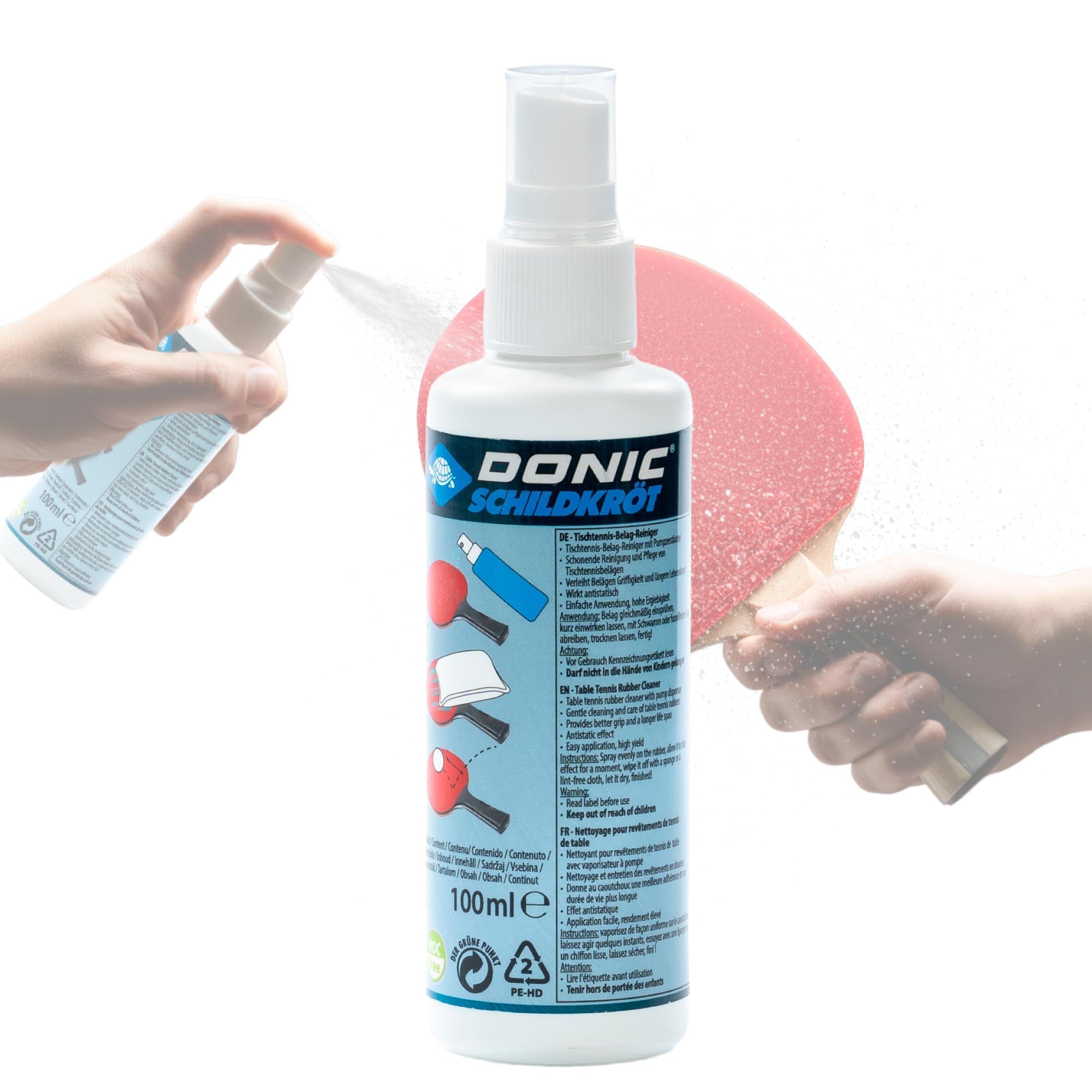 Donic-Schildkröt Table Tennis Bat Cleaner, 100 ml of Cleaning Foam in a Pump Sprayer, for Refreshing Bat Coatings, 828524