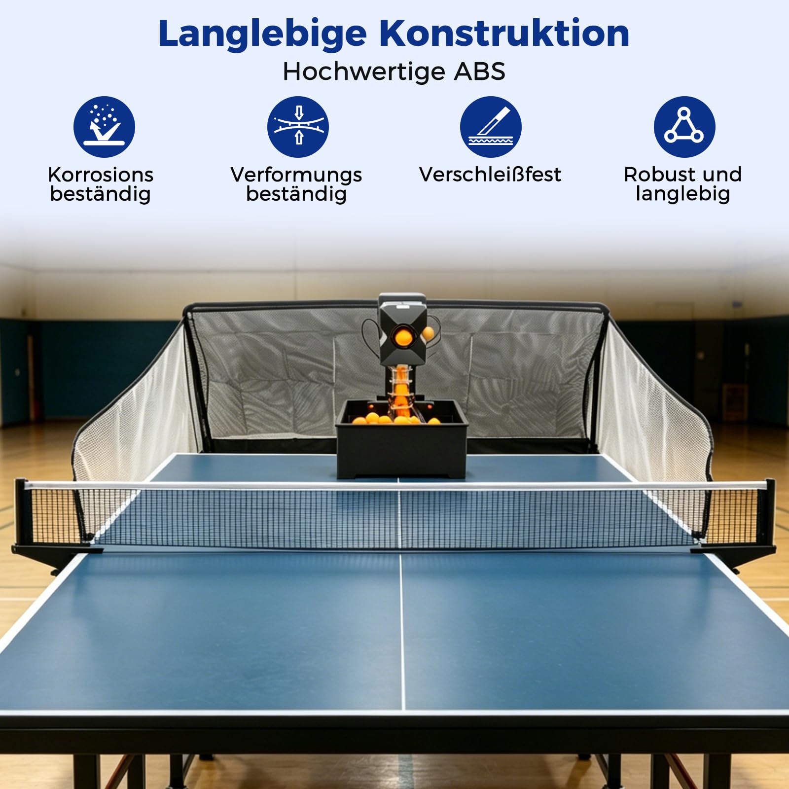 Ping Pong Ball Maschine mit Netz, Automatische Tischtennismaschine Ping Pong Ball Wurfmaschine, 10 programmierbare Modi 100 Bälle