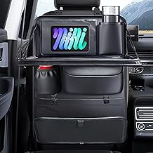 Coverado Backseat Car Organizer, Nappa Leather Car Seat Organizer with Touch Screen Tablet Holder, Foldable Food Tray, Kick Mats Protector, Multi Car Storage Accessories, Garbage Bag Holder-2 Packs