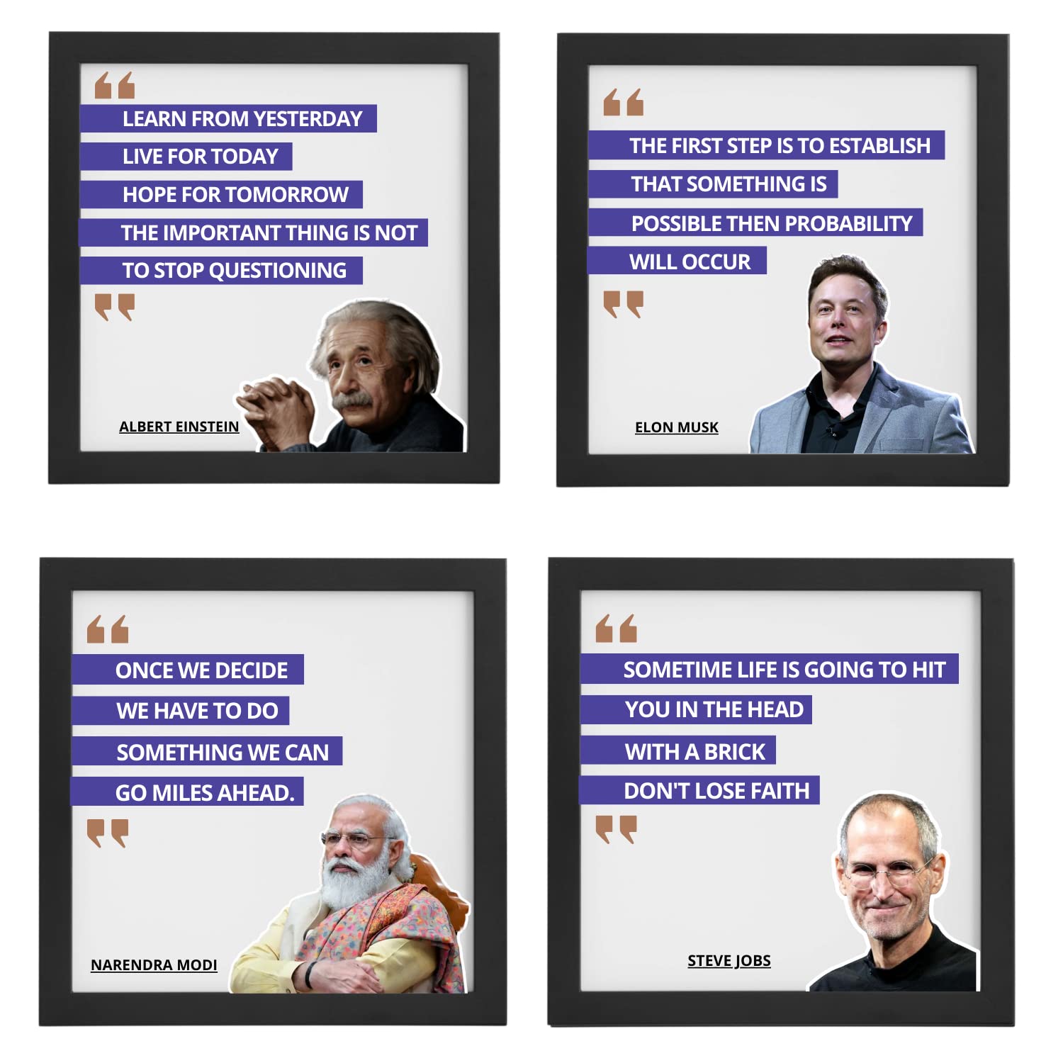 RELANTA Motivational Wall Frames || legends Quotes Wall Poster || Framed Wall Art Posters with Frame for Living Room Work Place Office Cafe Studio Home Wall Poster (11 inch x 11 inch, Framed) (Set of 4)