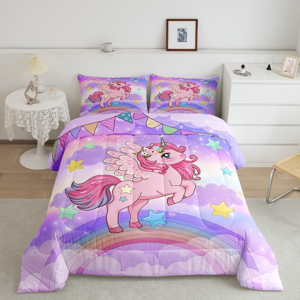 Feelyou Unicorn Comforter Set for Girls Full Size Cute Unicorn Comforter Cute Bedding