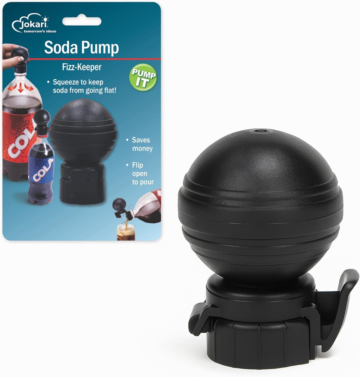 Jokari Keeper Pump and Pour Soda Bottle Cap Preserves Carbonation with Flip Top Spout for 1 to 2 Liter Plastic Bottles Reusable Fizz Saver Dishwasher Safe Carbonated Drink Lid Black - Amazon product rated Grade B
