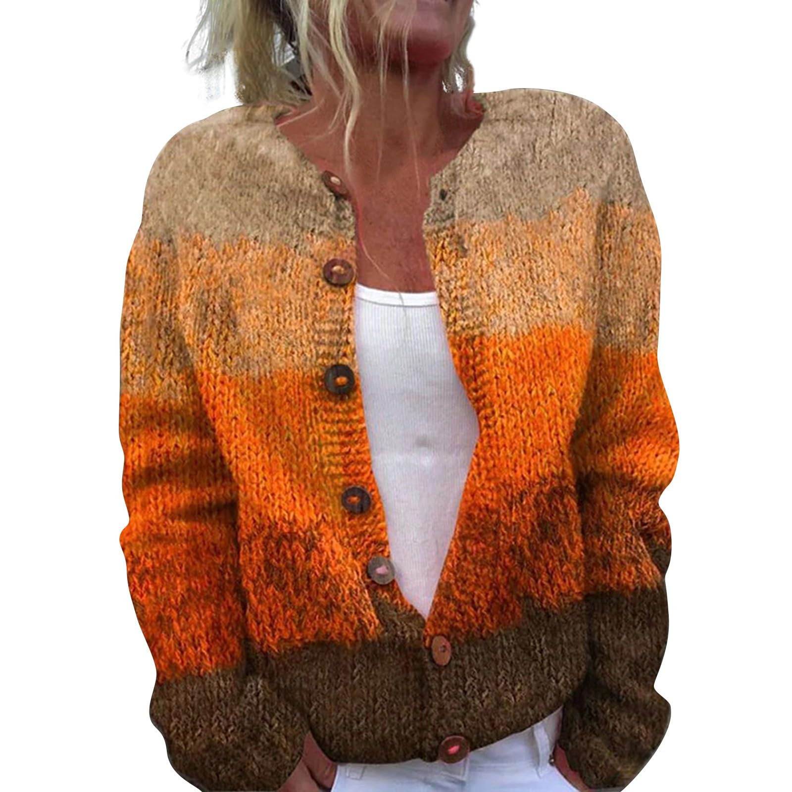 Ombre gebreid vest met knopen mint oranje - Maison Osé