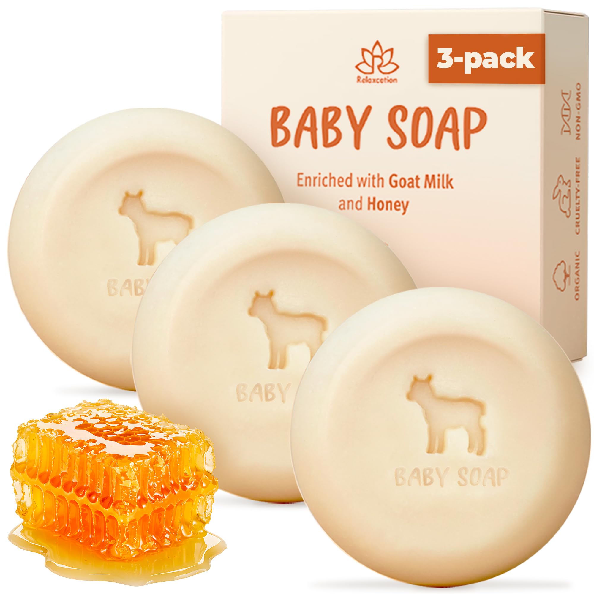 Amazon.com: Relaxcation 3 Baby Soap Bars with Goat Milk and Honey