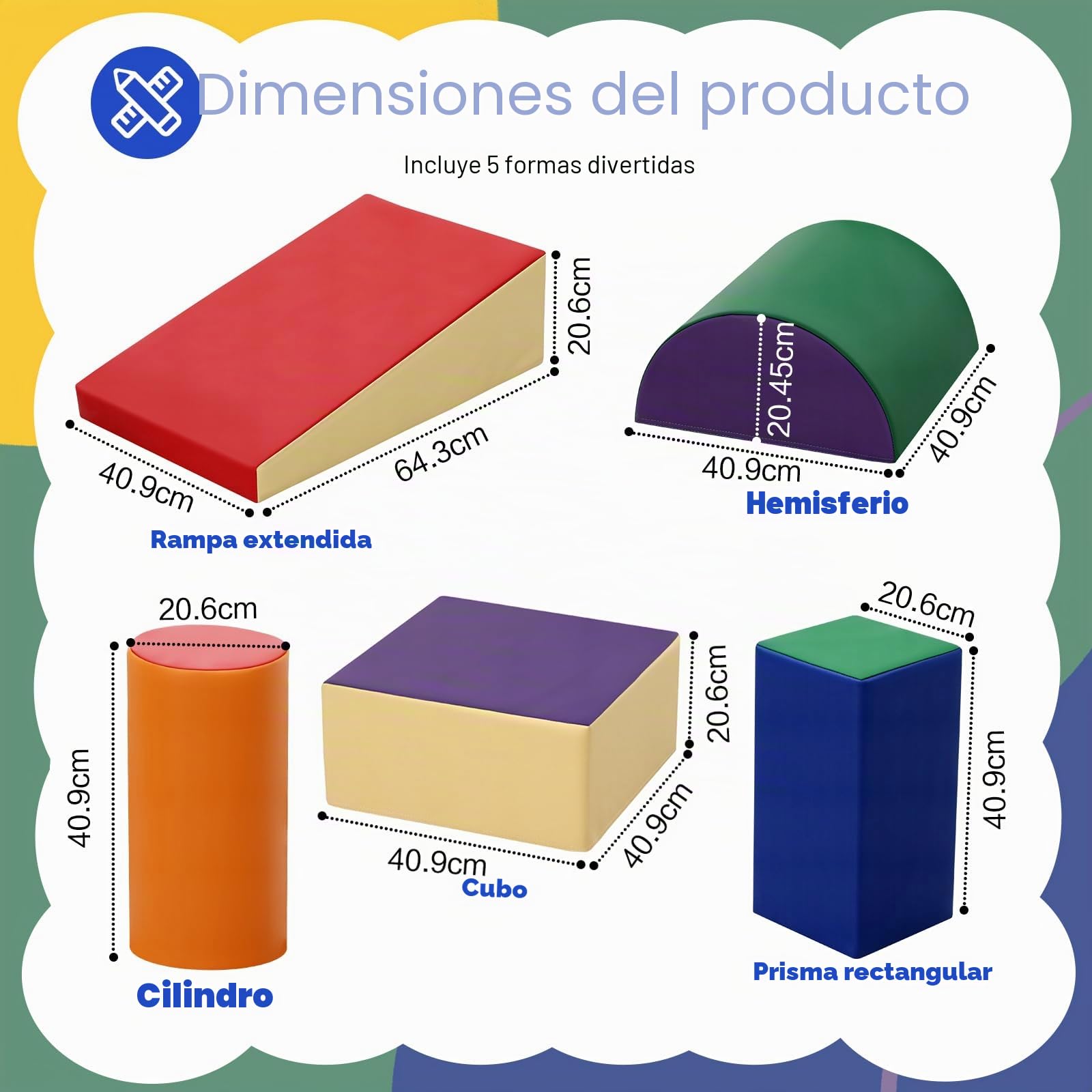 Wilwolfer Juego de 5 Bloques de Espuma para Niños: Cuero PU Bloques Psicomotricidad Infantil - Set de Escalada Suave Ligero para Interior Infantil Juego de Trepar y Gatear Regalo para Bebés(Clásico)