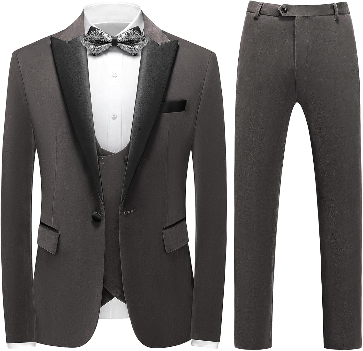 3 Piece Boys Velvet Tuxedo Suit for Boys Slim Fit Peaked Lapel One Button Formal Wedding Outfit Suit