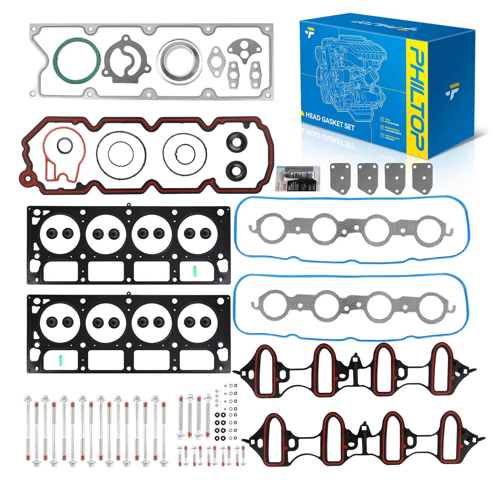 PHILTOP Head Gasket Kit for Chevy Silverado 2006-2009 5.3L, 2004-2007 4.8L | Fit for Chevy Tahoe Suburban 1500 Avalanche Express, GMC Sierra 1500 Yukon, 4.8L 5.3L 3.8L, OE# HS26190PT-2, HS26191PT