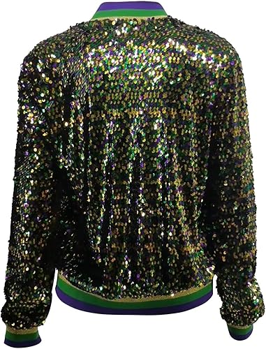 Miniatura 4 de CGGMVCG Chaquetas de Mardi Gras con lentejuelas para mujer, con cremallera frontal abierta, manga larga, para fiesta, brillante con purpurina