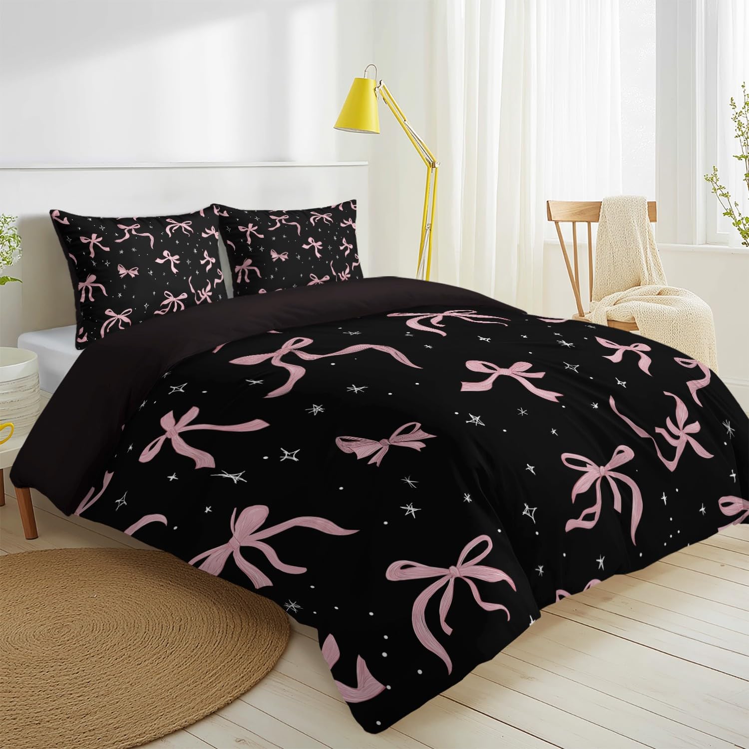 Generisch Ciemny komplet pościeli Sweetheart czarny komplet pościeli 135 x 200 cm, 2-częściowy, płynna wstążka, dekoracja, poszewka na kołdrę z mikrofibry, poszewka na kołdrę z 1 poszewką na poduszkę