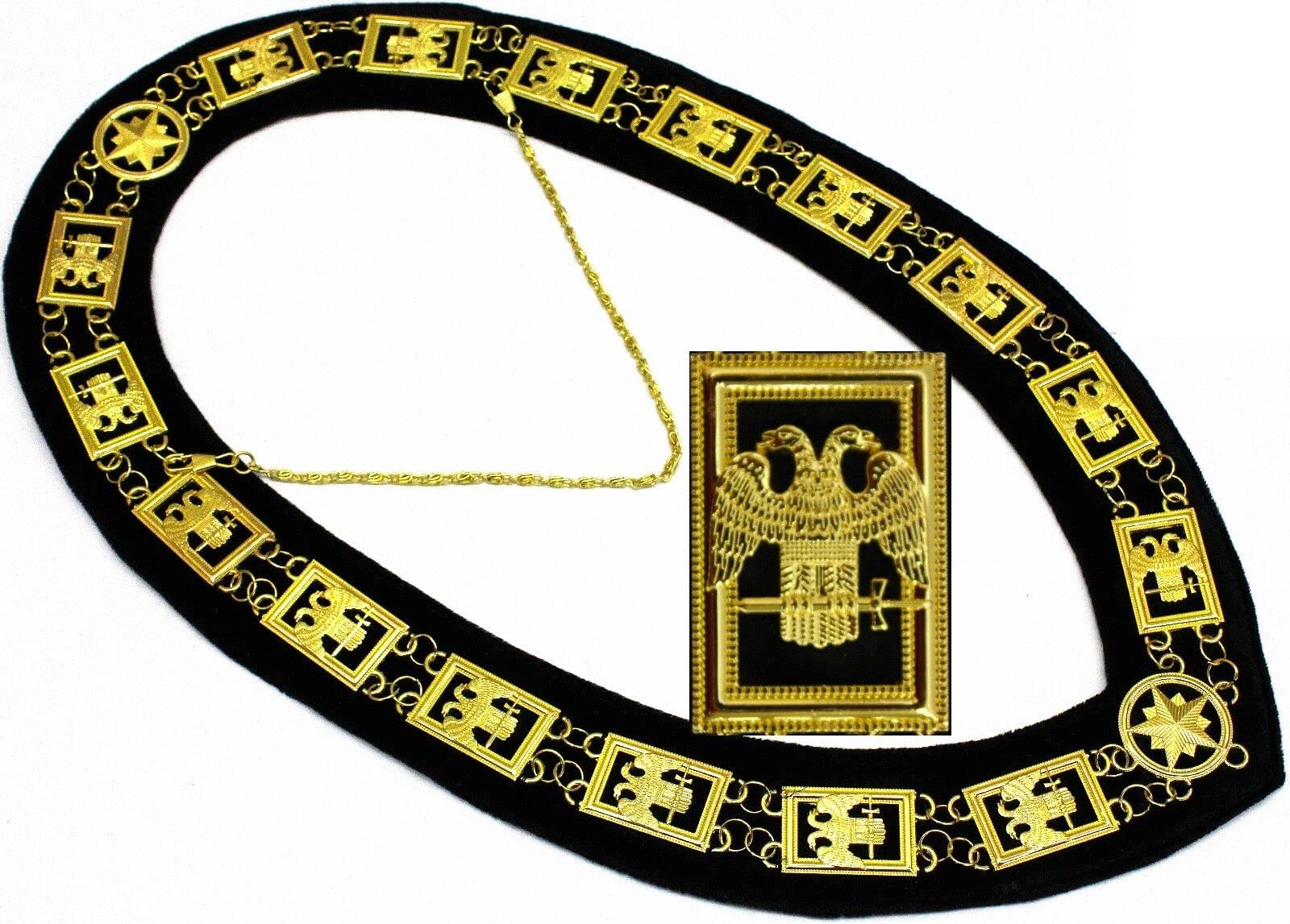 Masonic 32 Degree Wing Down Scottish Rite Golden Chain Collar
