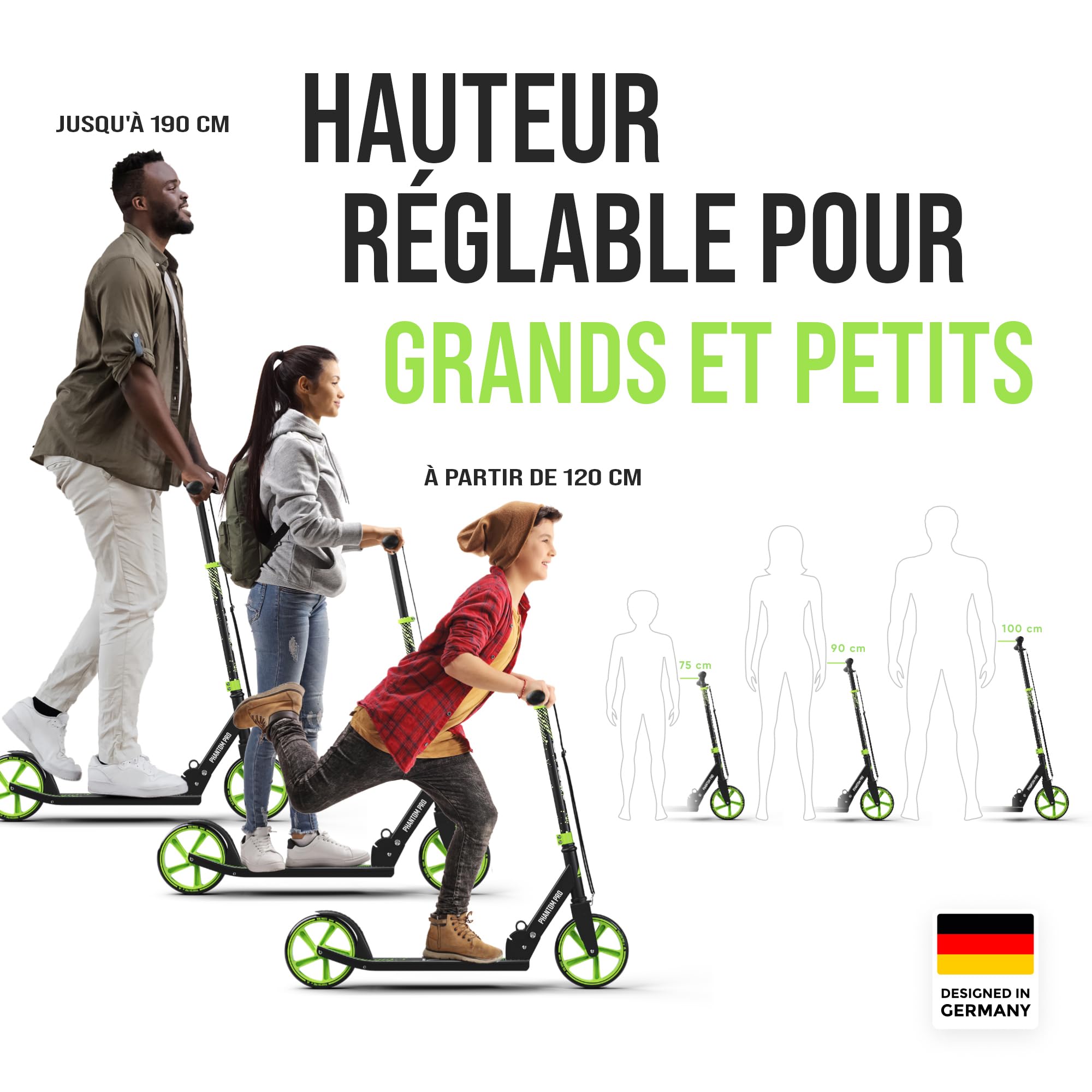 Apollo Trotinette aux Roues XXL - 200mm - Trotinette Freestyle de Ville Phantom Pro - City Scooter Pliable et à Hauteur Ajustable pour Adultes et Enfants