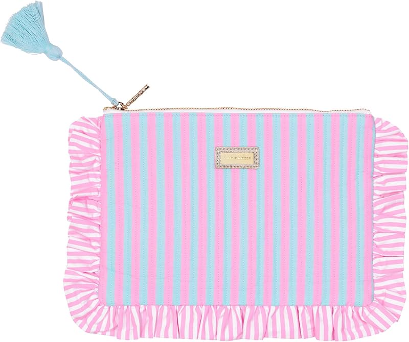 Lilly Pulitzer Quilted Ruffle Zipper Pouch, Pink & Blue Stripe