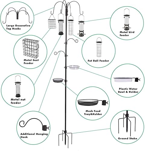 Miniatura 10 de ERYTLLY Kit de estación de alimentación de pájaros, bastones de comedero múltiple, kit de alta calidad para colgar con jaula de sebo y baño de