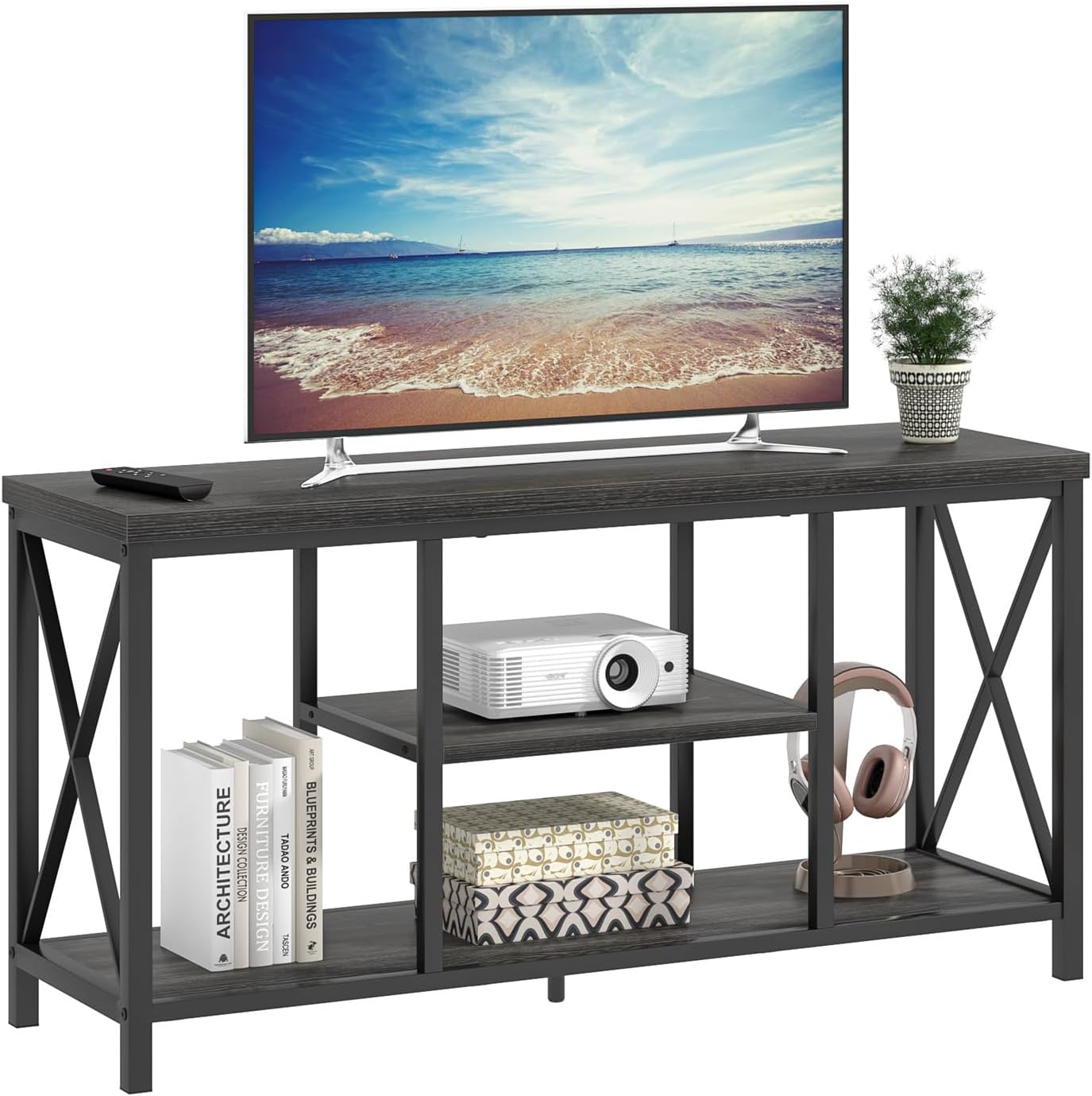 Rustic Oak and Metal TV Stand for 65" TV