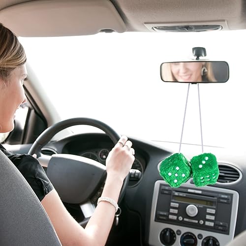 Miniatura 6 de PAGOW Dados de espejo dados de felpa verdes con puntos blancos espejo cuadrado retro de felpa colgante de 26 pulgadas dados mullidos para decoración