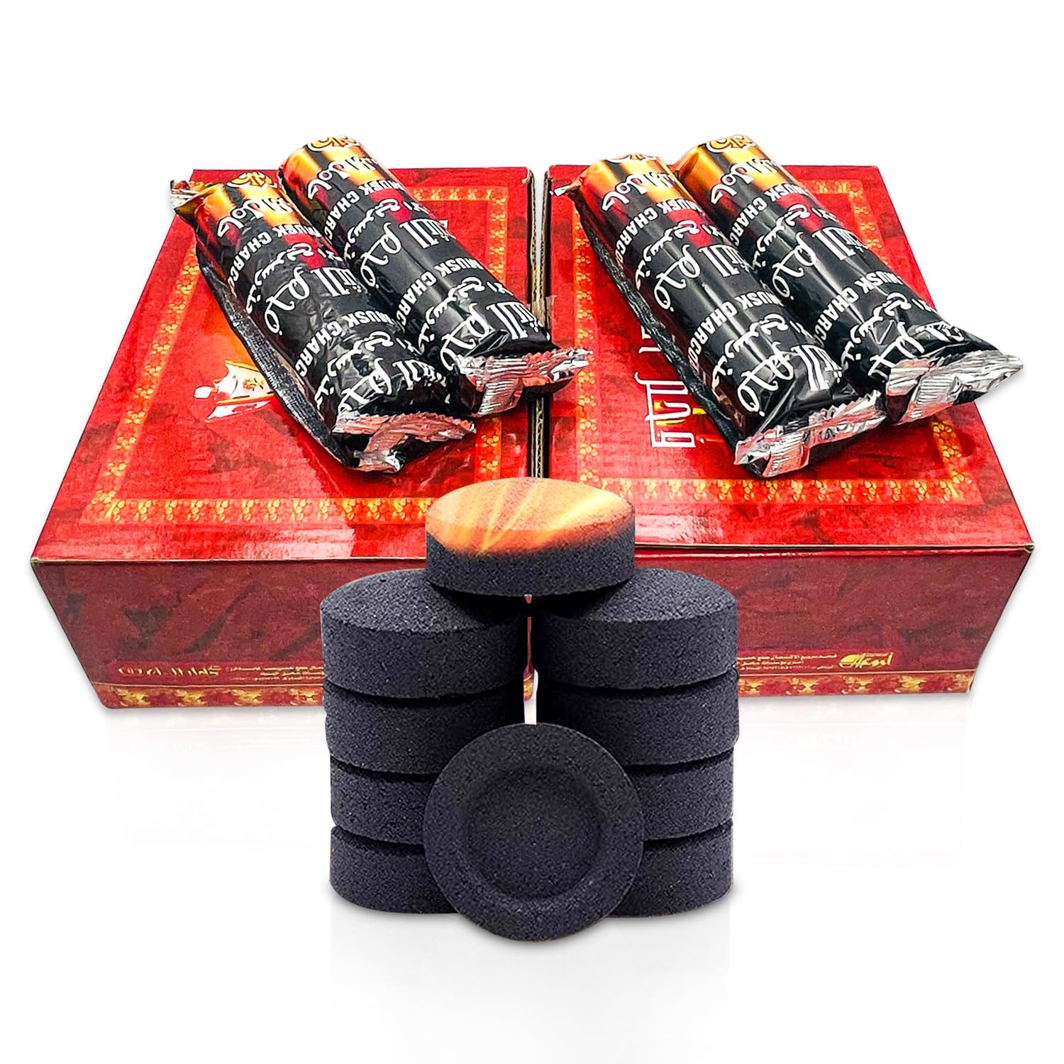 Charcoal Bakhoor (200 Pcs, 2 Box Charcoal Combo Pack) Oud Charcoal and Long Lasting for Hooka and Sheesha | Incence Charcoal-33 mm | Alshola Charcoal | Musk Charcoal 2 Box Packing | Hookah Charcoal