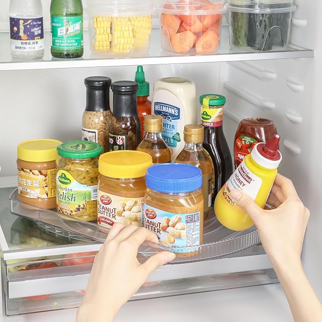 Fridge Lazy Susan Turntable, 16.5'' Clear Rectangular Fridge Organisers, 360 Rotating Lazy Susan Organiser and Storage for Cupboard, Pantry, Kitchen, Countertop