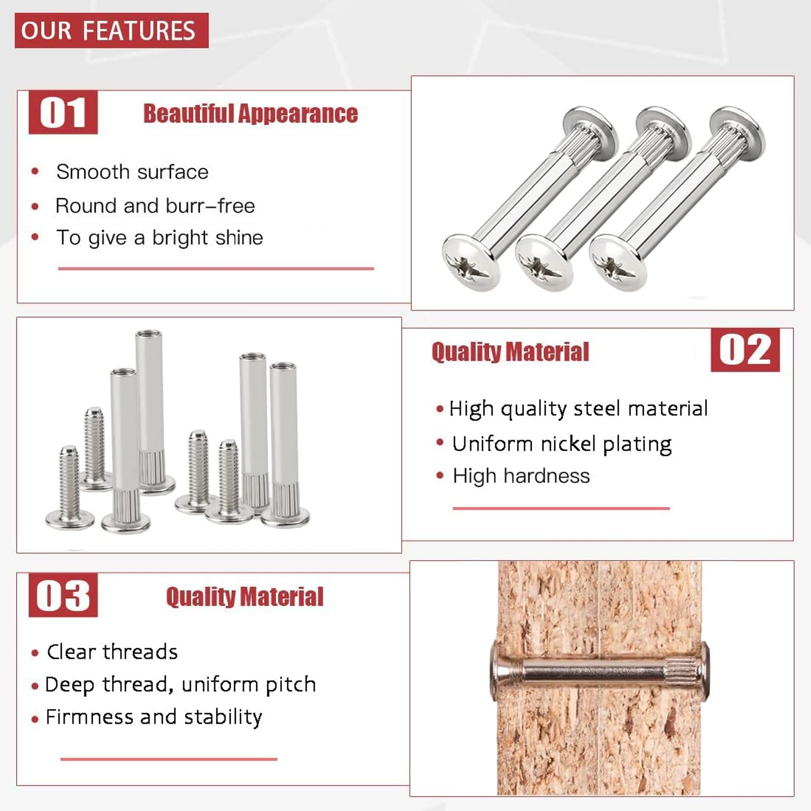 Set 56 Viti M4 Con Manicotto Per Mobili - Connettori Per Legno, Armadi, Letti - Foto 3