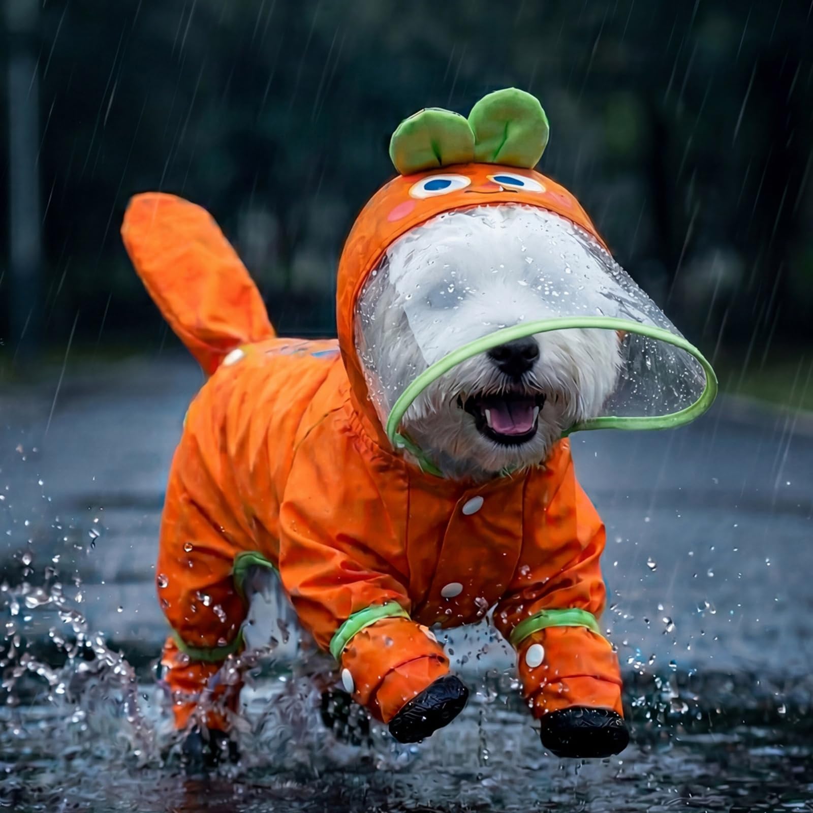 Manteau de pluie imperméable pour chien avec capuche, chaussures et queue amovibles, manteau de pluie avec sangle réfléchissante, veste de pluie légère avec trou pour laisse (carotte orange, taille M)