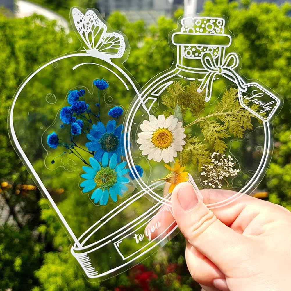 40 Stück Transparentes Lesezeichen, Getrocknete Blumen, DIY
