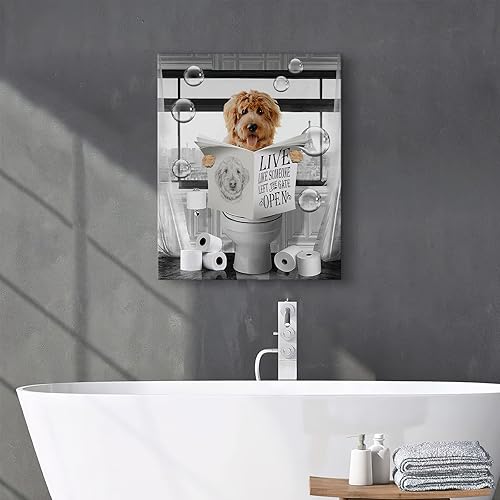 Miniatura 5 de Divertido perro sentado en el inodoro, decoración de baño, arte de pared, cuadros de perros en blanco y negro, pintura de animales para baño, baño,