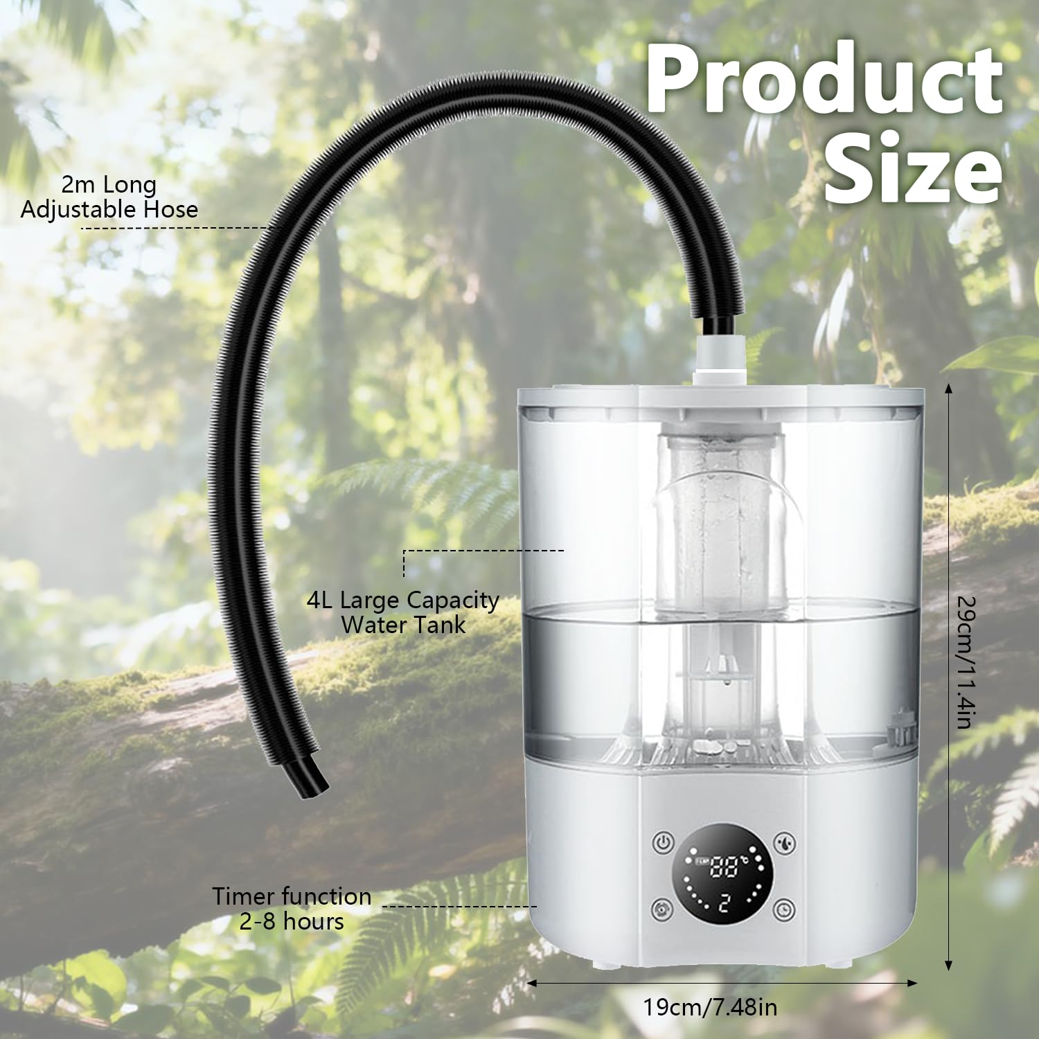 Humidificador para Reptiles, 4 L Gran Tanque Brumizador para Terrarios con Mando a Distancia y 2 m Tubo, Difusor ultra silencioso para Anfibios, Reptiles y Plantas Acuáticas