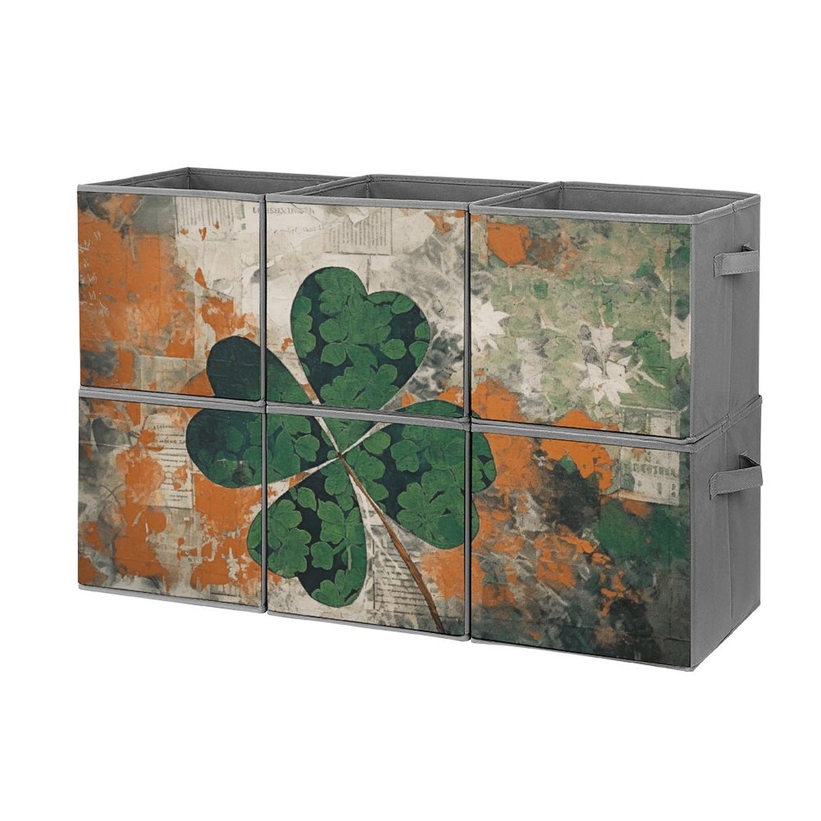 Fekiloot Style Green Leaves Image Storage Bin For Foldable And Handles,Closet Organizer Of 6-Pack Stackable,Storage Box For Living,Room, Office,Bedroom,Closet