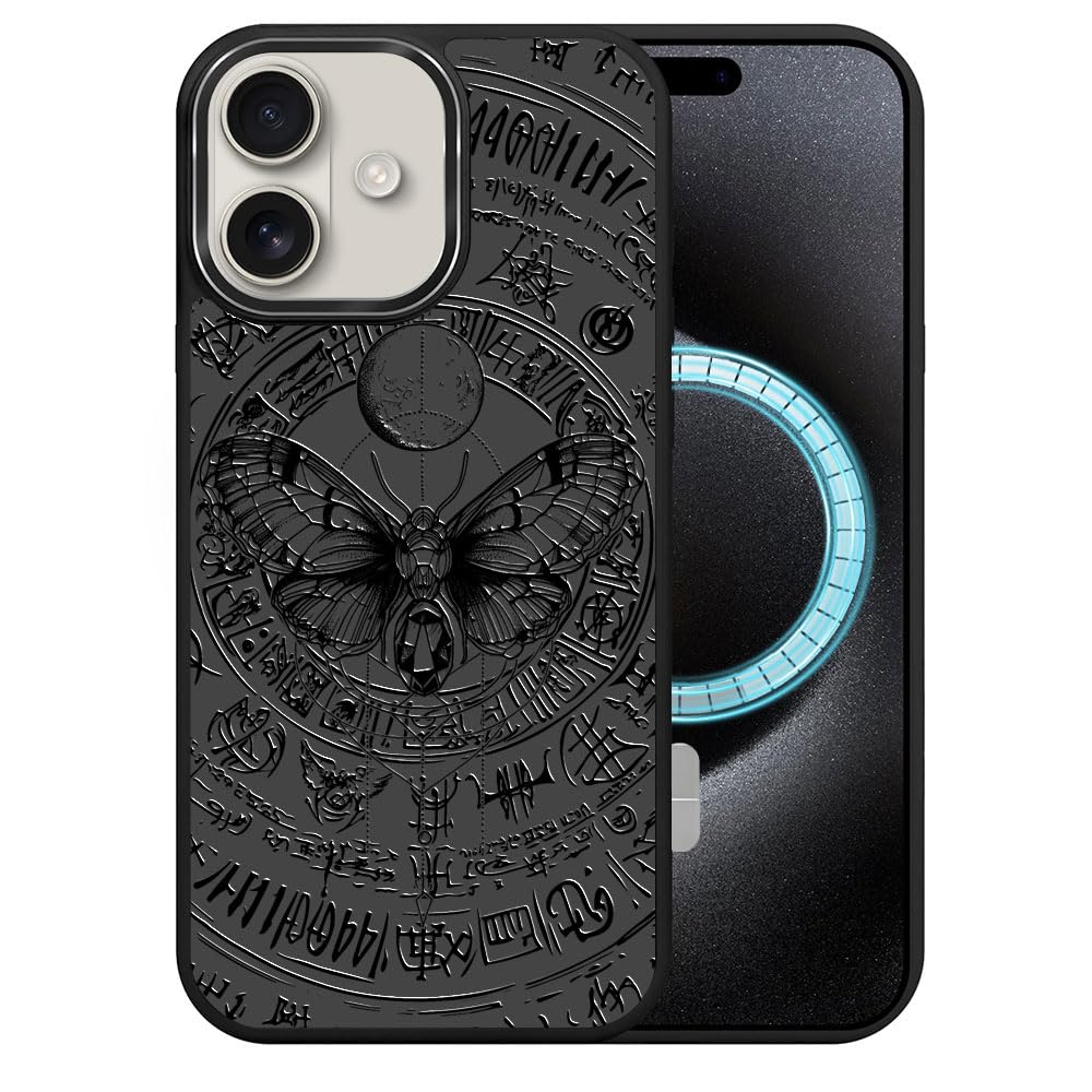 DAIZAG Case for iPhone 16, [Durable Shockproof Protective Magnetic Cover] [Compatible with MagSafe],Luna Moth Gothic