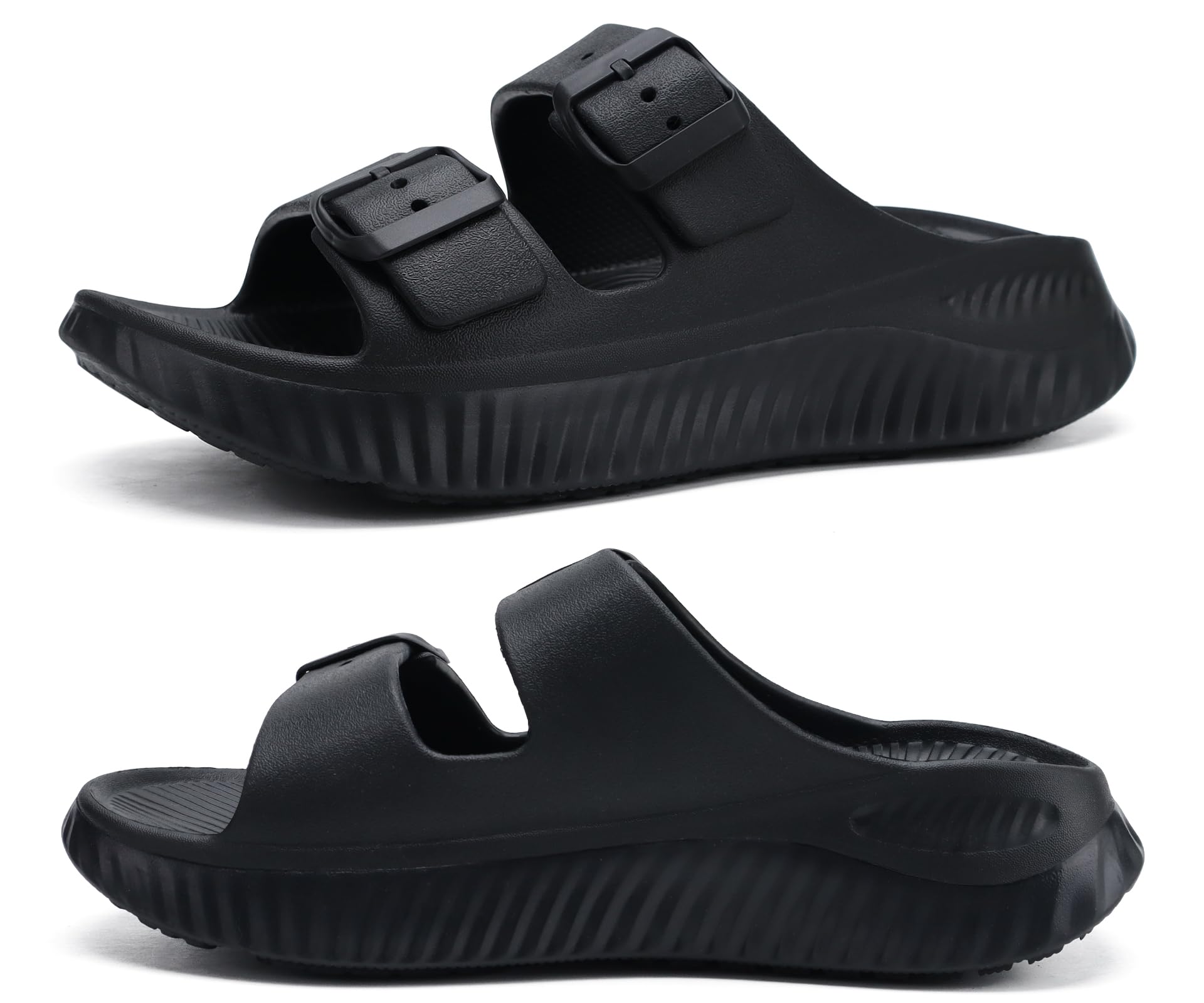 KuaiLu Womens Recovery Sandals Comfortable Plantar Fasciitis Arch Support Ladies Orthotic Sport Slides Open Toe Slip On Thick Athletic Cushion Slippers Summer Pool Beach Sandles Black Size US9