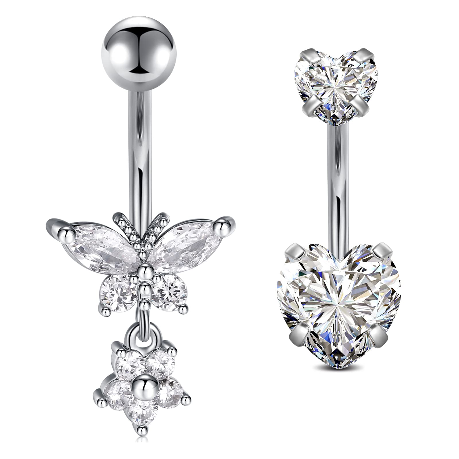 Crdifu2 uds barras de plata para el vientre 10mm acero quirúrgico 14G corazón ombligo anillos Piercing joyería con CZ