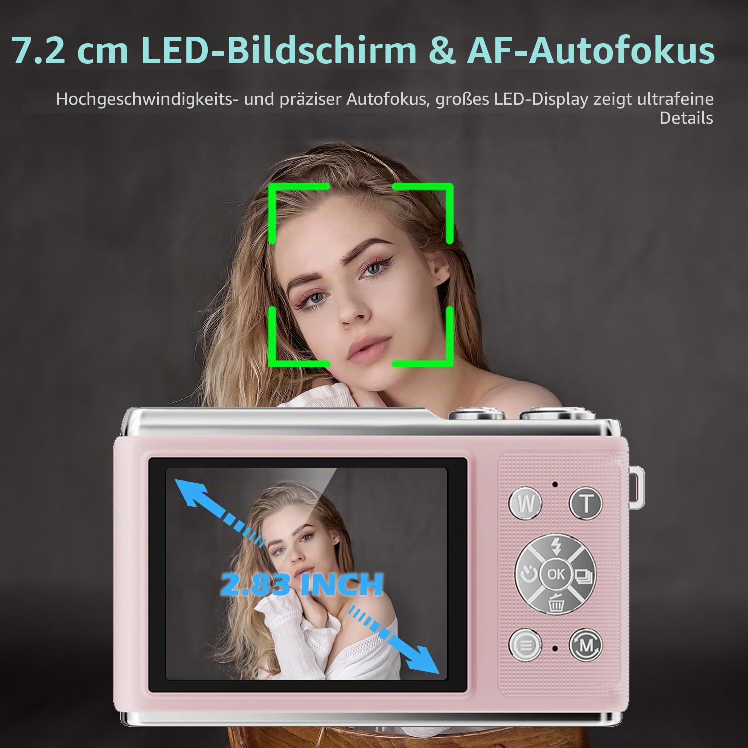 Digitalkamera, Verbesserte UHD 4K 50MP Kamera Fotoappara, 16X Digitalzoom, AF-Fokus, 2,83-Zoll-Bildschirm, Aroßer Akku, Retro Tragbare Vlog Kamera für Kinder Student Anfänger (Rosa)